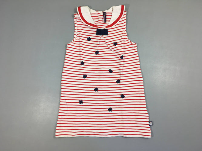 Robe s.m molleton côtelé blanc rayé rouge col marin, moins cher chez Petit Kiwi