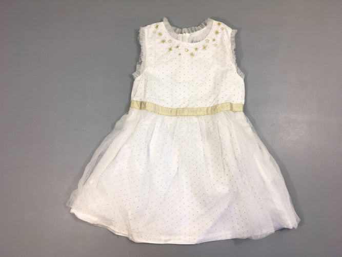 Robe s.m blanche tulle pois broderies étoiles, pois effacés sur le côté et l'arrière, moins cher chez Petit Kiwi