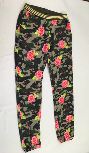 Pantalon de training molleton kaki fleurs, moins cher chez Petit Kiwi