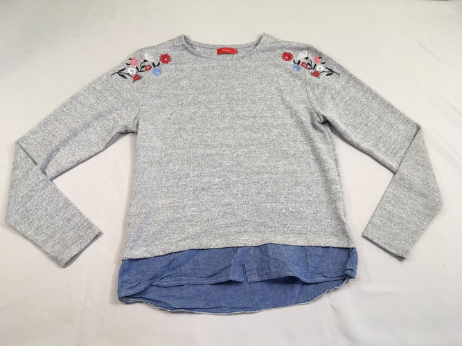 Pull gris chiné fleurs effet superposé, moins cher chez Petit Kiwi