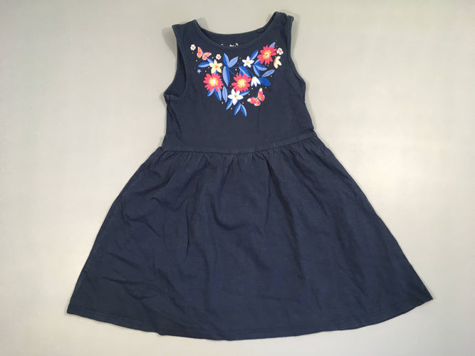 Robe s.m jersey bleu foncé fleurs, moins cher chez Petit Kiwi