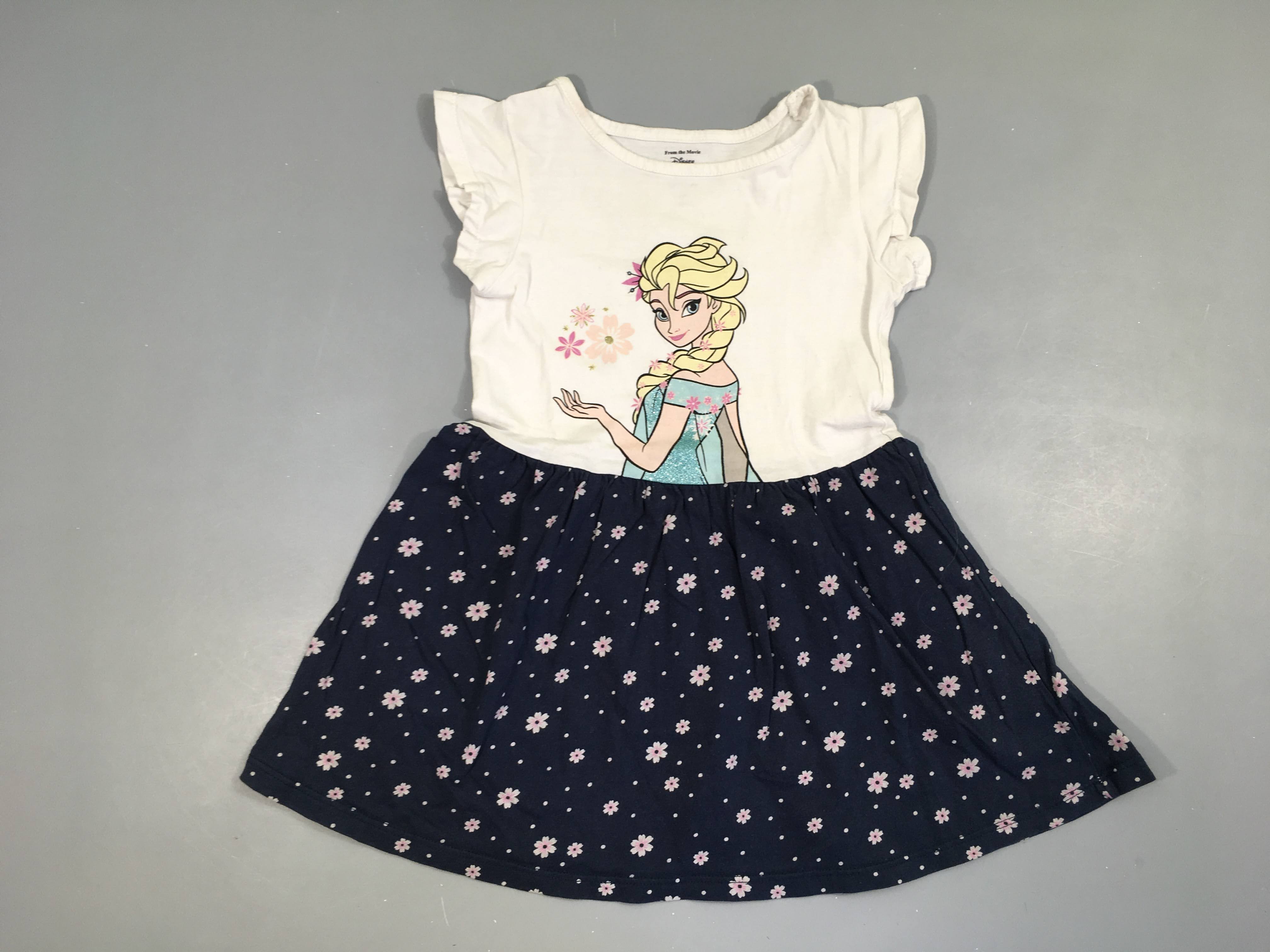 Robe m.c jersey blanc/bleu reine des neiges fleuries