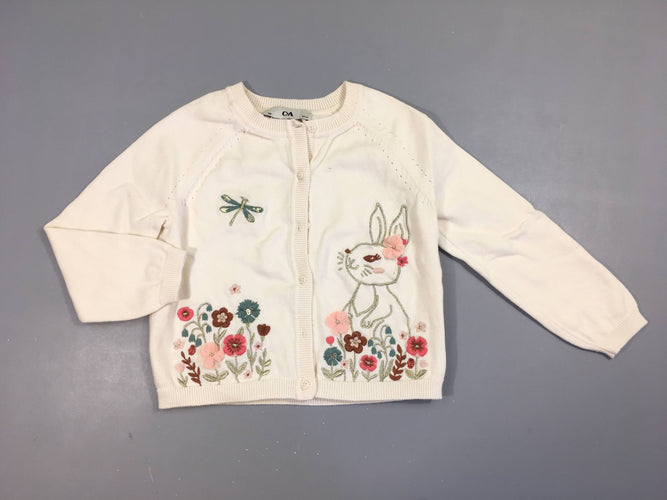 Gilet blanc broderies lapin fleurs, moins cher chez Petit Kiwi