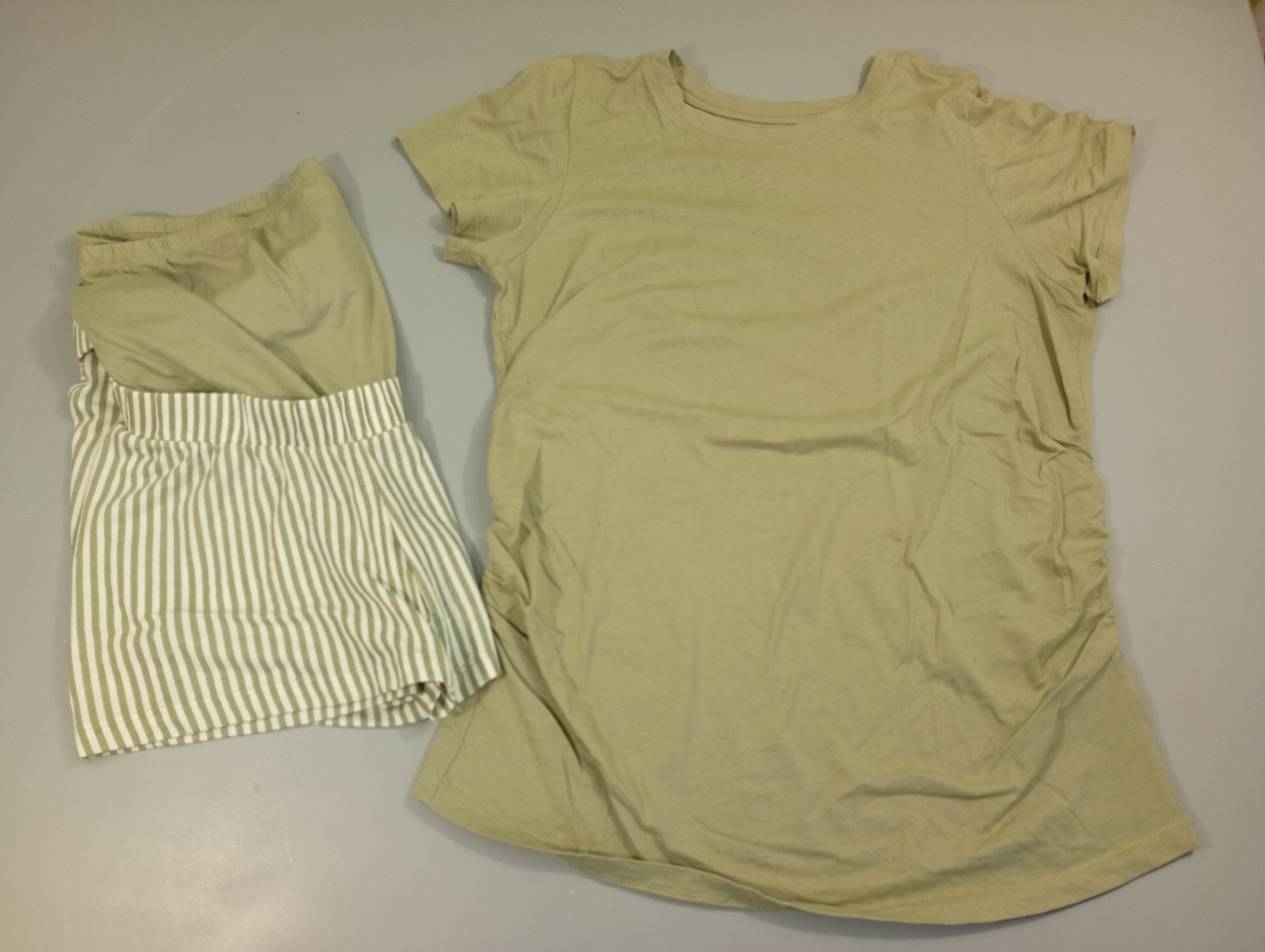 Pyjama short 2 pcs jersey dessu kaki, dessous  ligné kaki, blanc