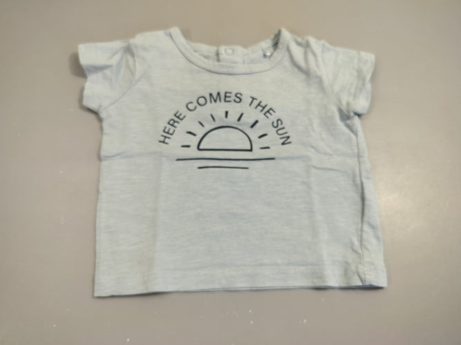 T-shirt m.c bleu clair flammé   "here comes the sun", moins cher chez Petit Kiwi