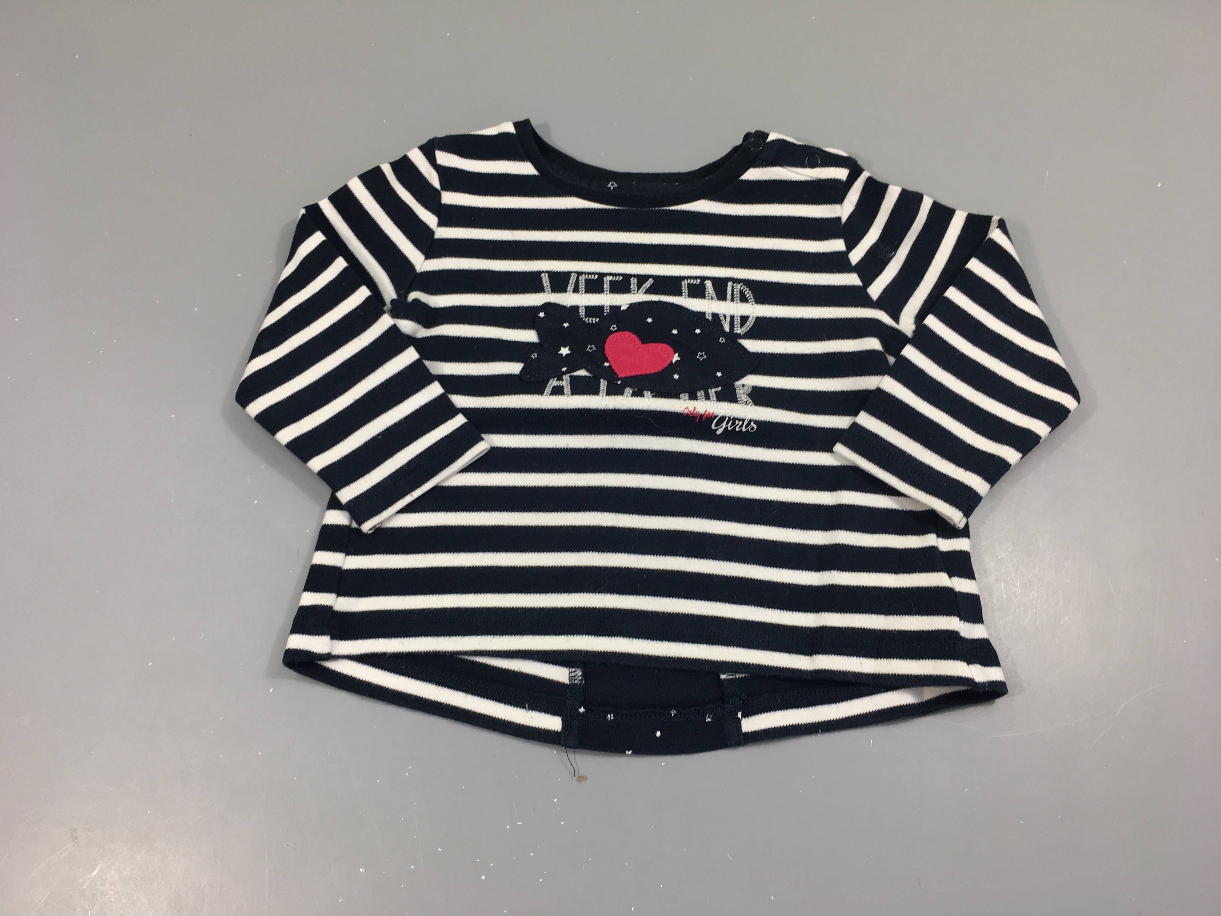 T-shirt m.l blanc rayé bleu poisson