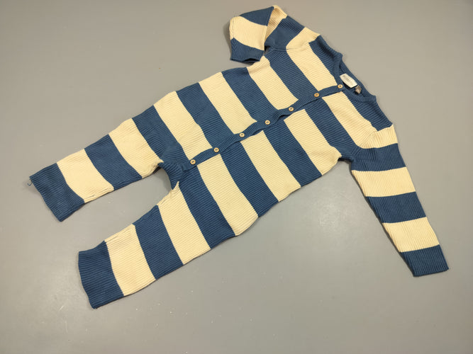 Cobinaison rayé bleu et beige texturé, moins cher chez Petit Kiwi