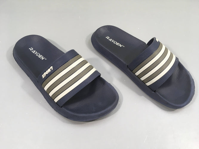 Claquettes bleu foncé rayé blanc rayden 36, semelle usée, moins cher chez Petit Kiwi