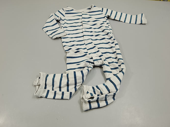 Pyjama jersey blanc rayé bleu, moins cher chez Petit Kiwi