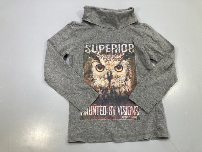 T-shirt m.l col roulé gris chiné hibou, moins cher chez Petit Kiwi