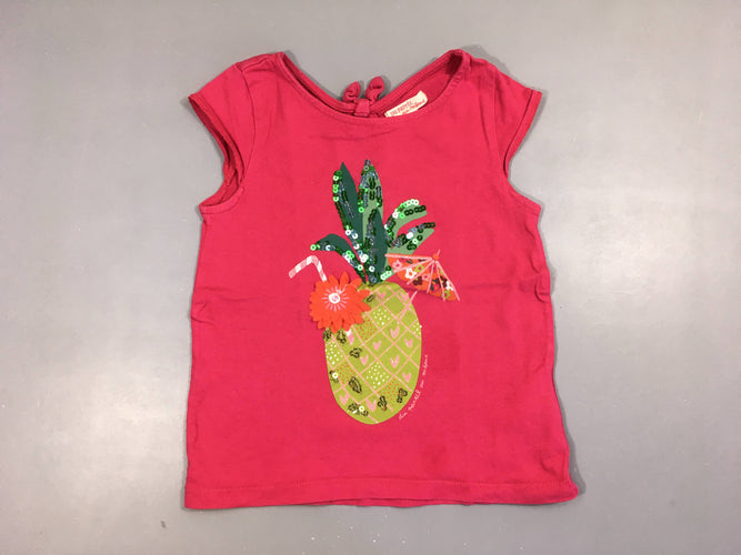 T-shirt m.c rose vif ananas sequins, moins cher chez Petit Kiwi