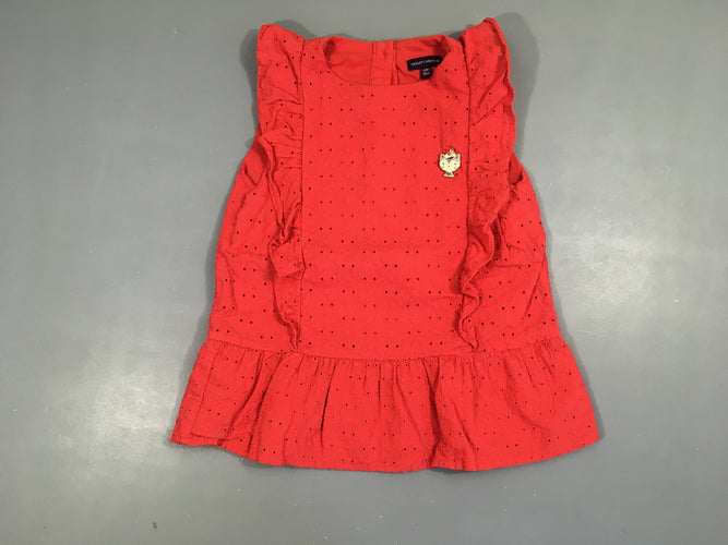 Blouse m.c rouge dentelle froufrous chat, moins cher chez Petit Kiwi