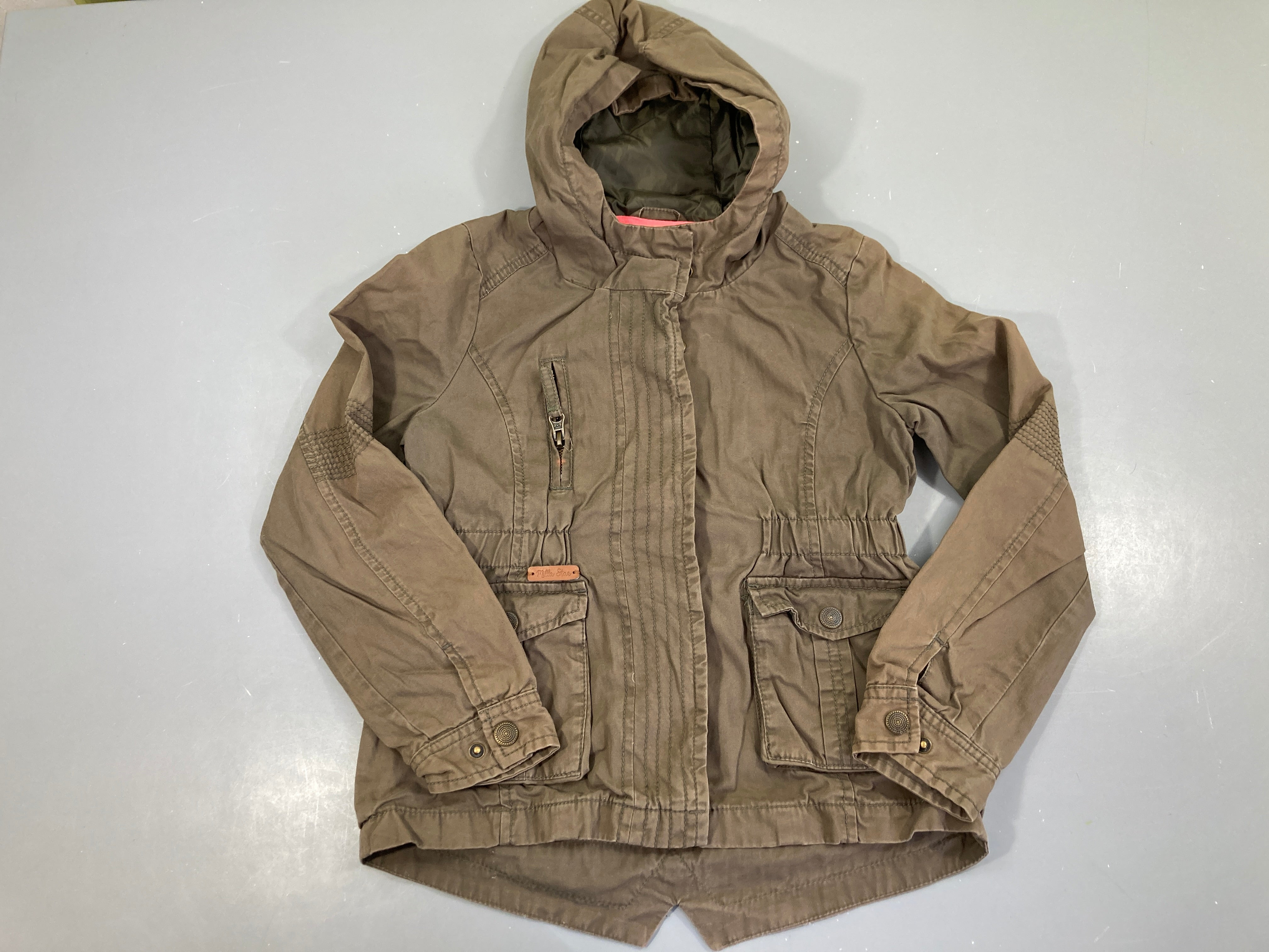 Veste légère zippée kaki à capuche