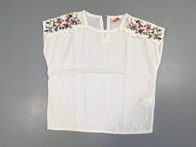 Blouse m.c blanc broderies fleurs épaules, moins cher chez Petit Kiwi