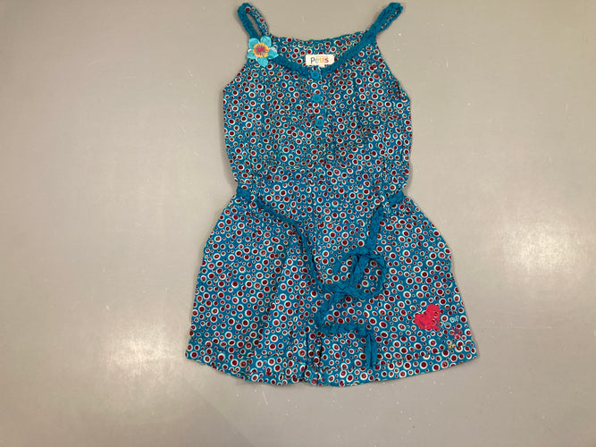 Combishort fines bretelles bleue pois fleur, moins cher chez Petit Kiwi