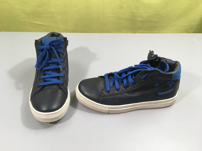 Baskets Kickers cuir bleu marine lacets, 37, moins cher chez Petit Kiwi