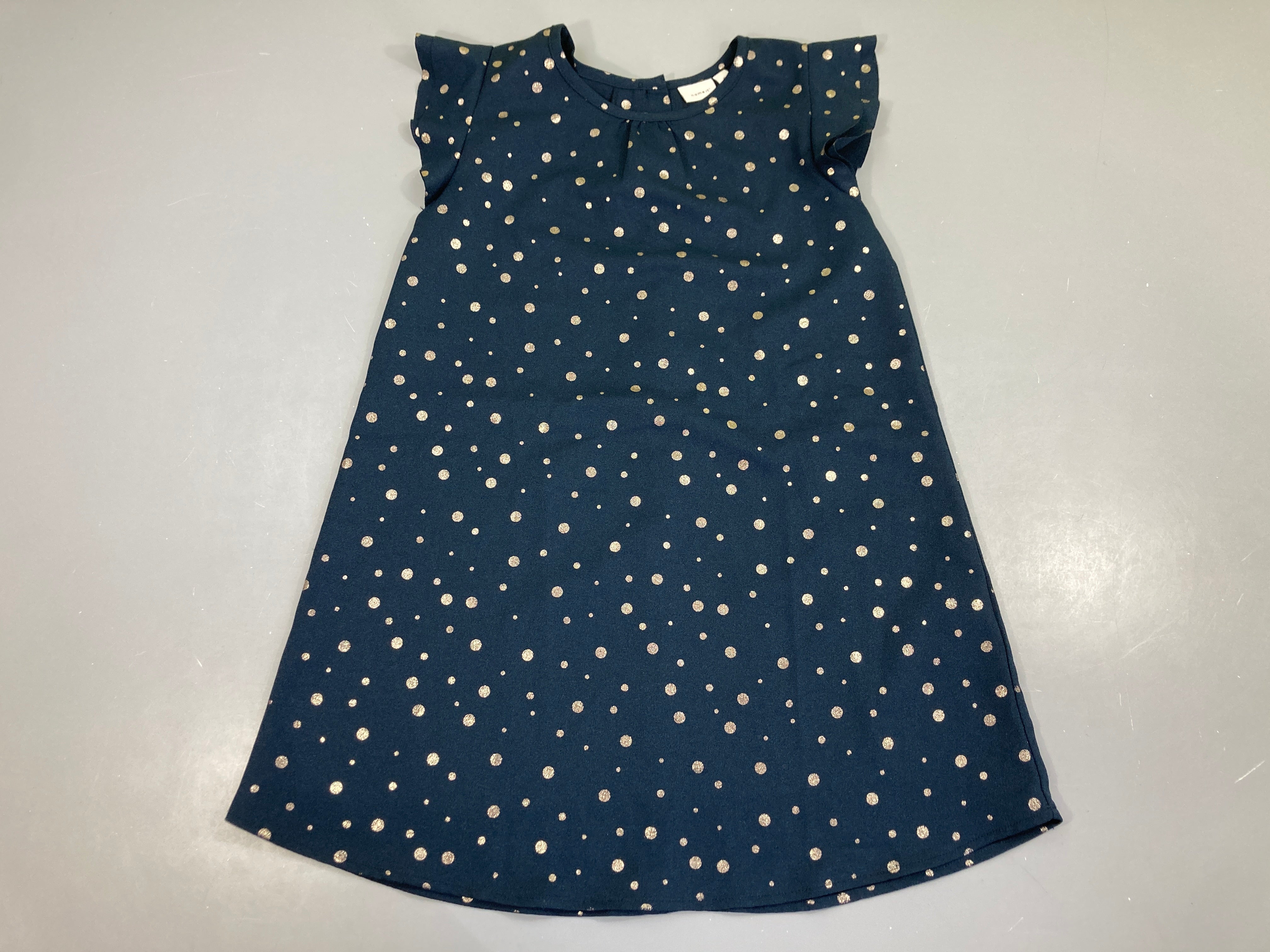 Robe m.c bleu foncé pois dorés