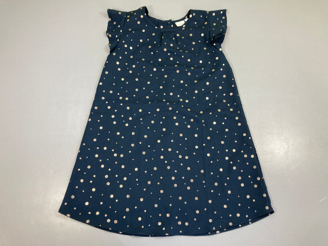Robe m.c bleu foncé pois dorés, moins cher chez Petit Kiwi