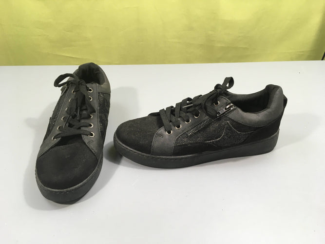Baskets basses noires pailletées zip, 41, moins cher chez Petit Kiwi