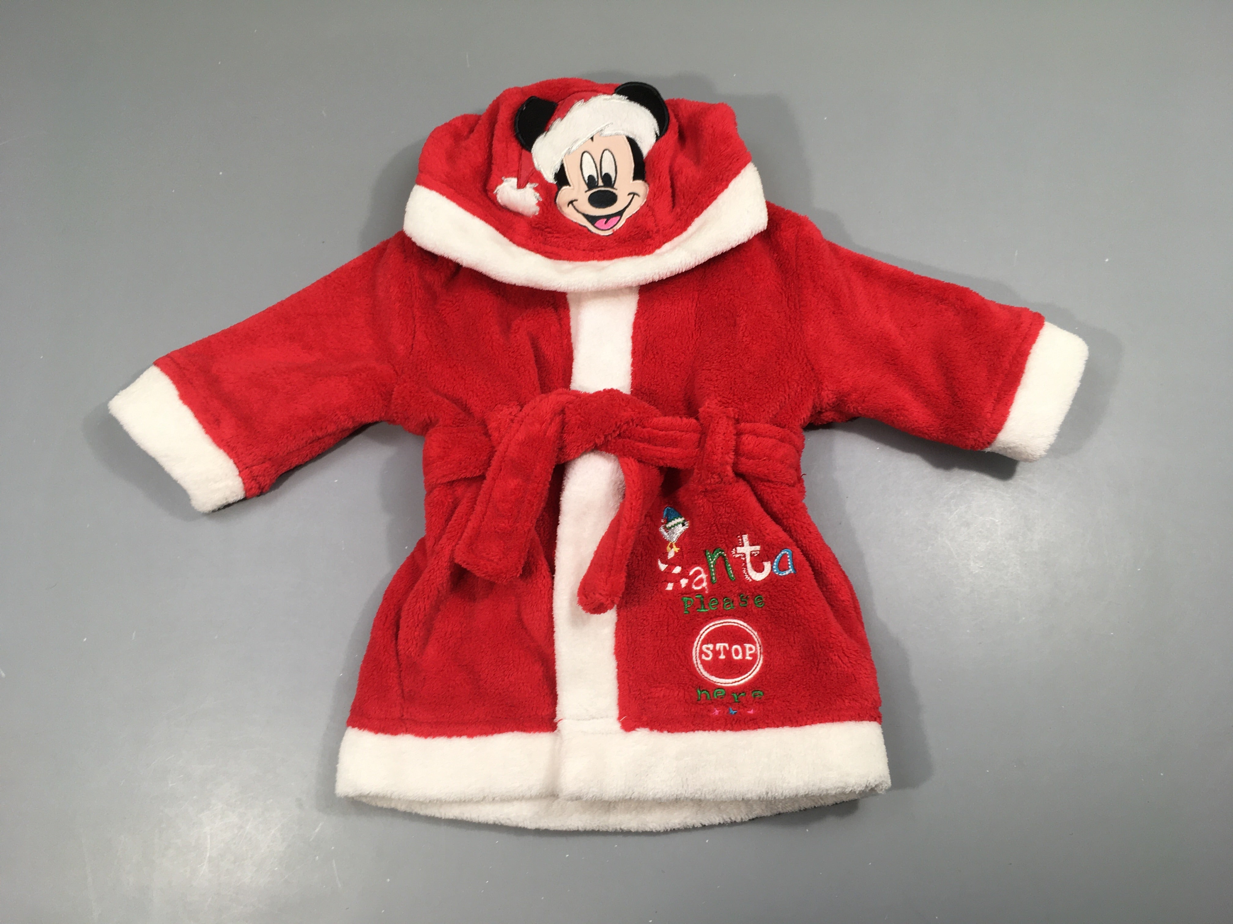 Peignoir velours rouge à capuche Santa Mickey
