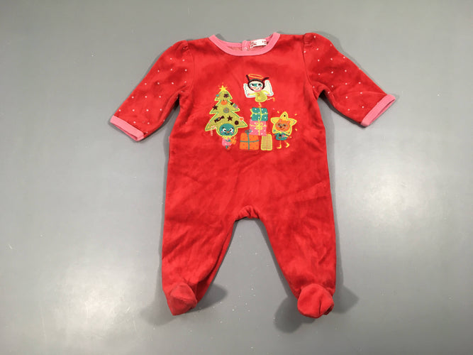 Pyjama velours rouge Sapin cadeaux, moins cher chez Petit Kiwi