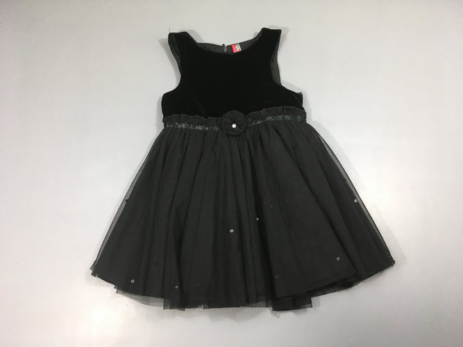 Robe s.m noire bi-matière haut velours ras-tulle bas sequins, moins cher chez Petit Kiwi