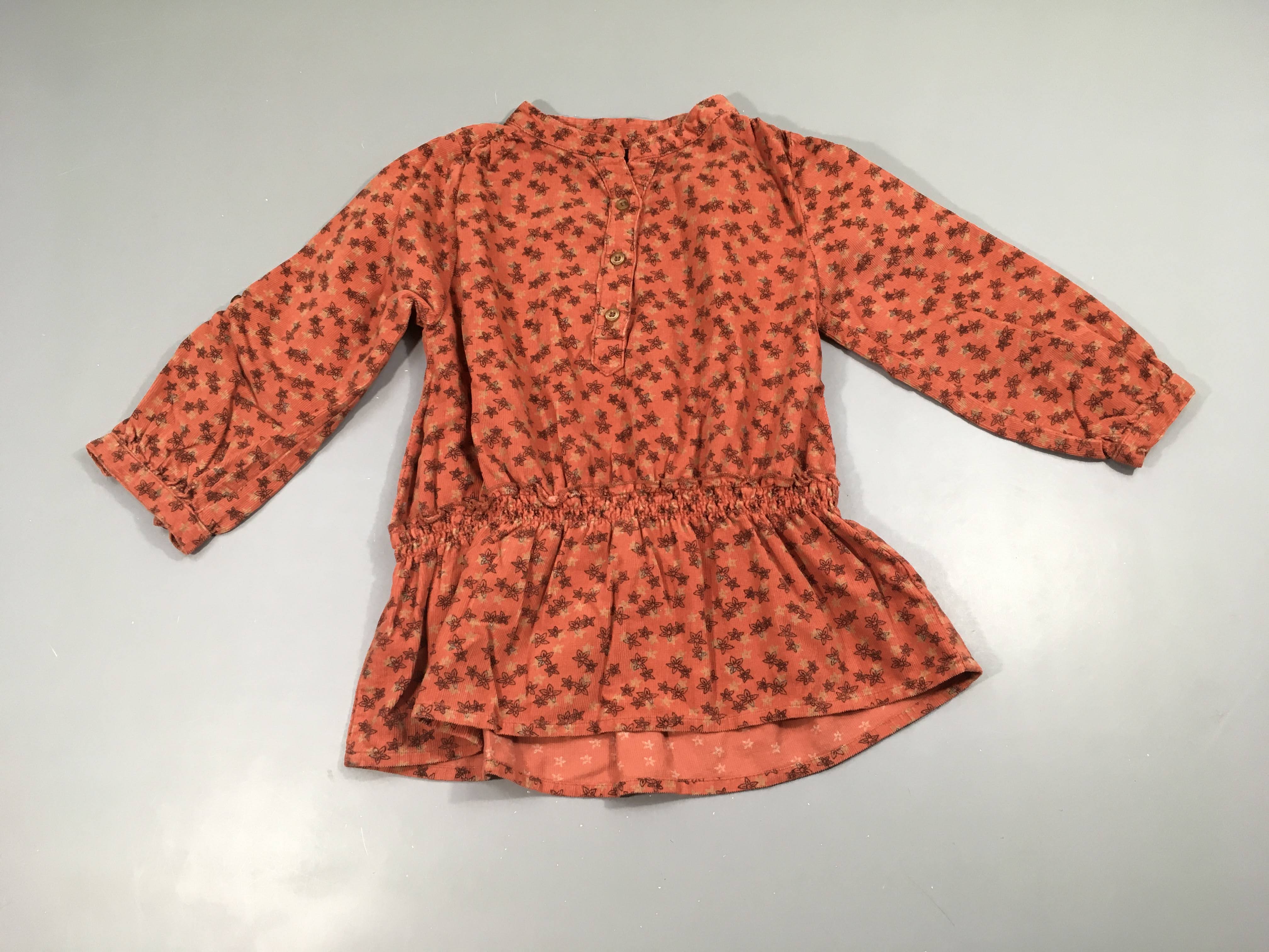 Robe m.l velours côtelé rouille fleurs