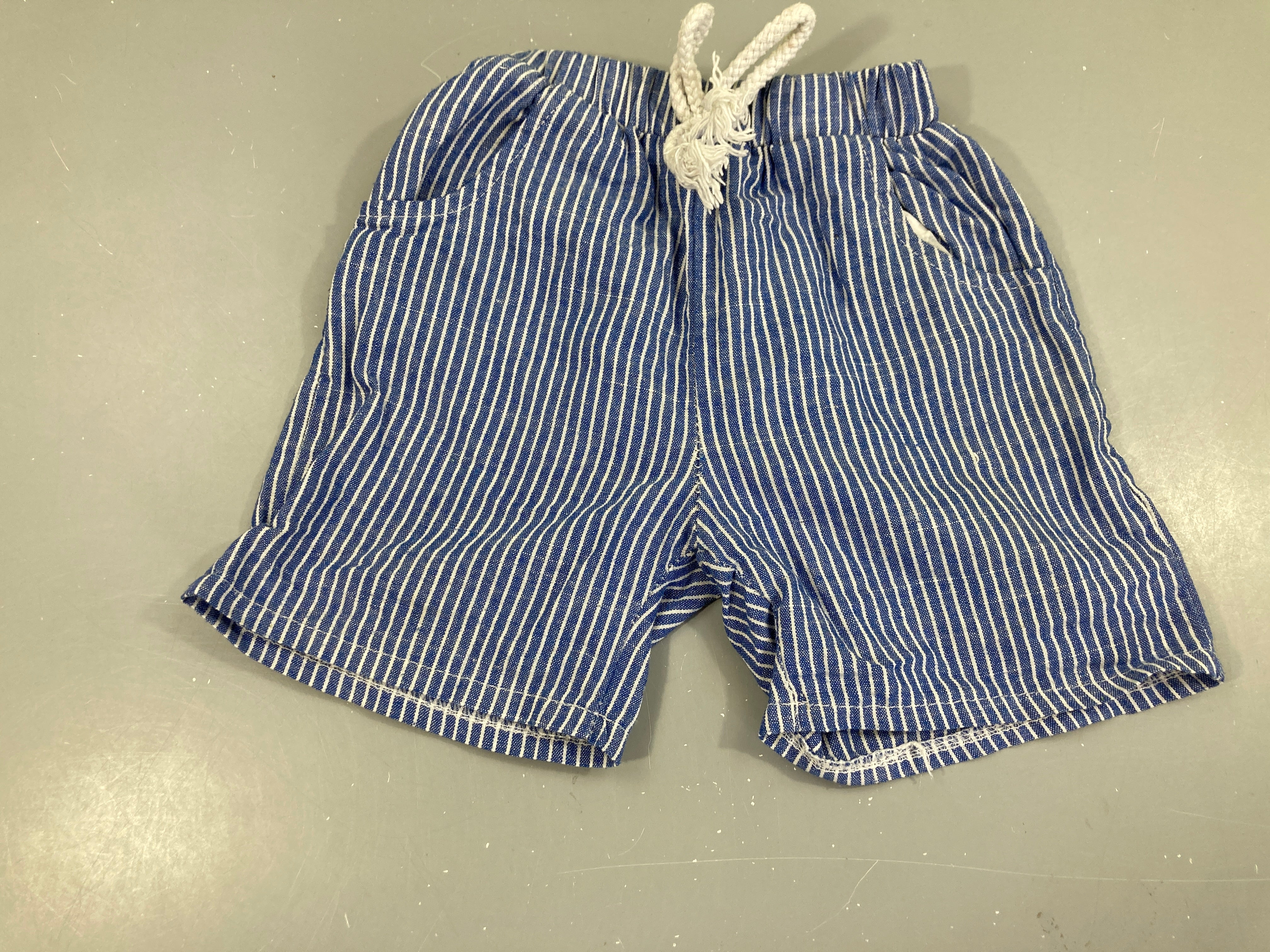 Bermuda coton bleu rayé blanc