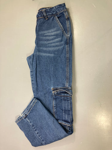 Jean cargo bleu délavé 29-32 Effet éraillé bas, moins cher chez Petit Kiwi