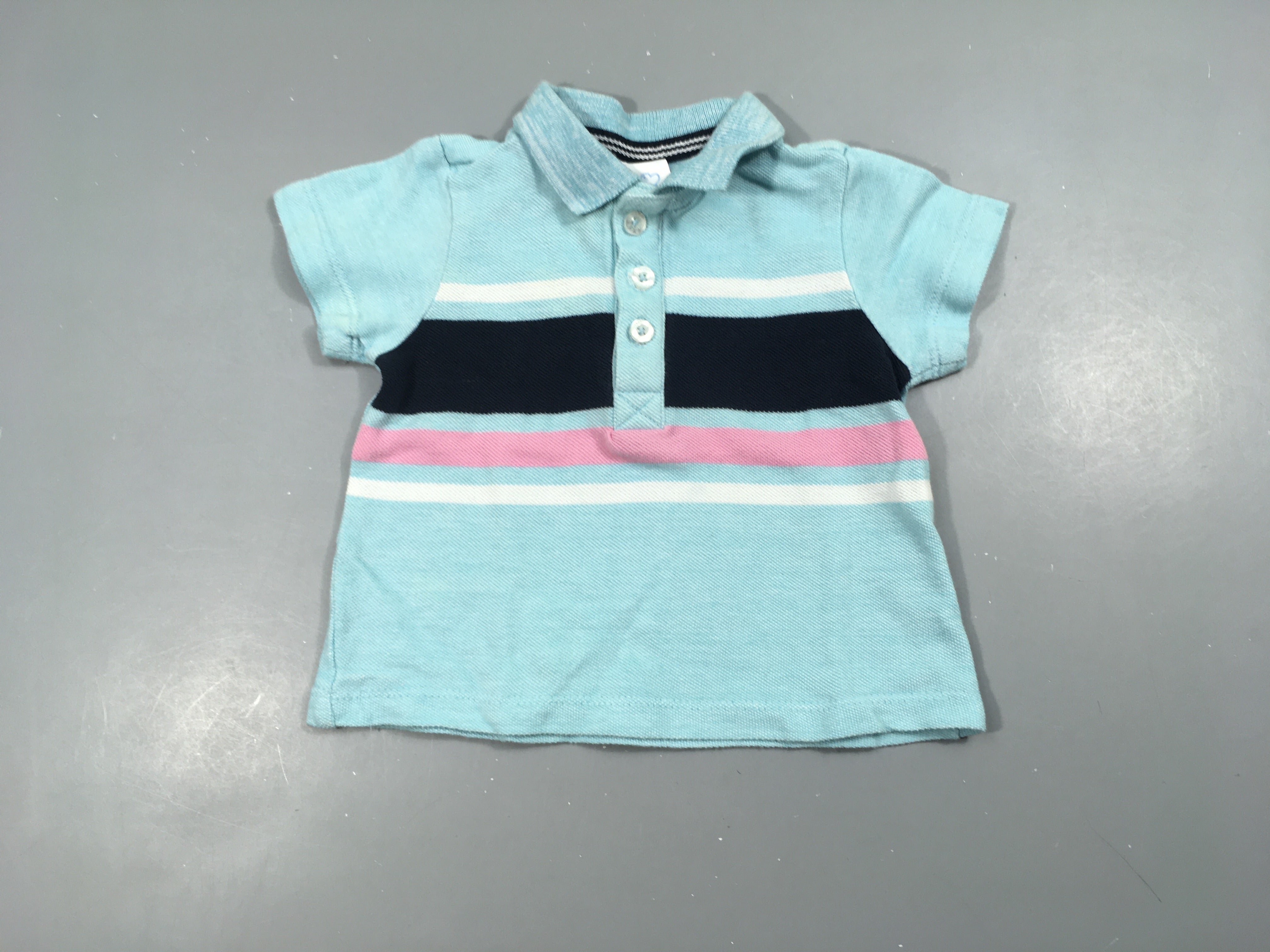 Polo m.c bleu rayé blanc-rose-bleu