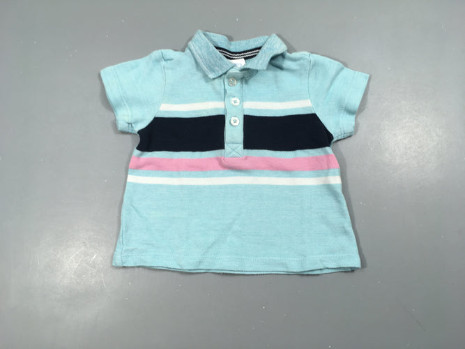 Polo m.c bleu rayé blanc-rose-bleu, moins cher chez Petit Kiwi