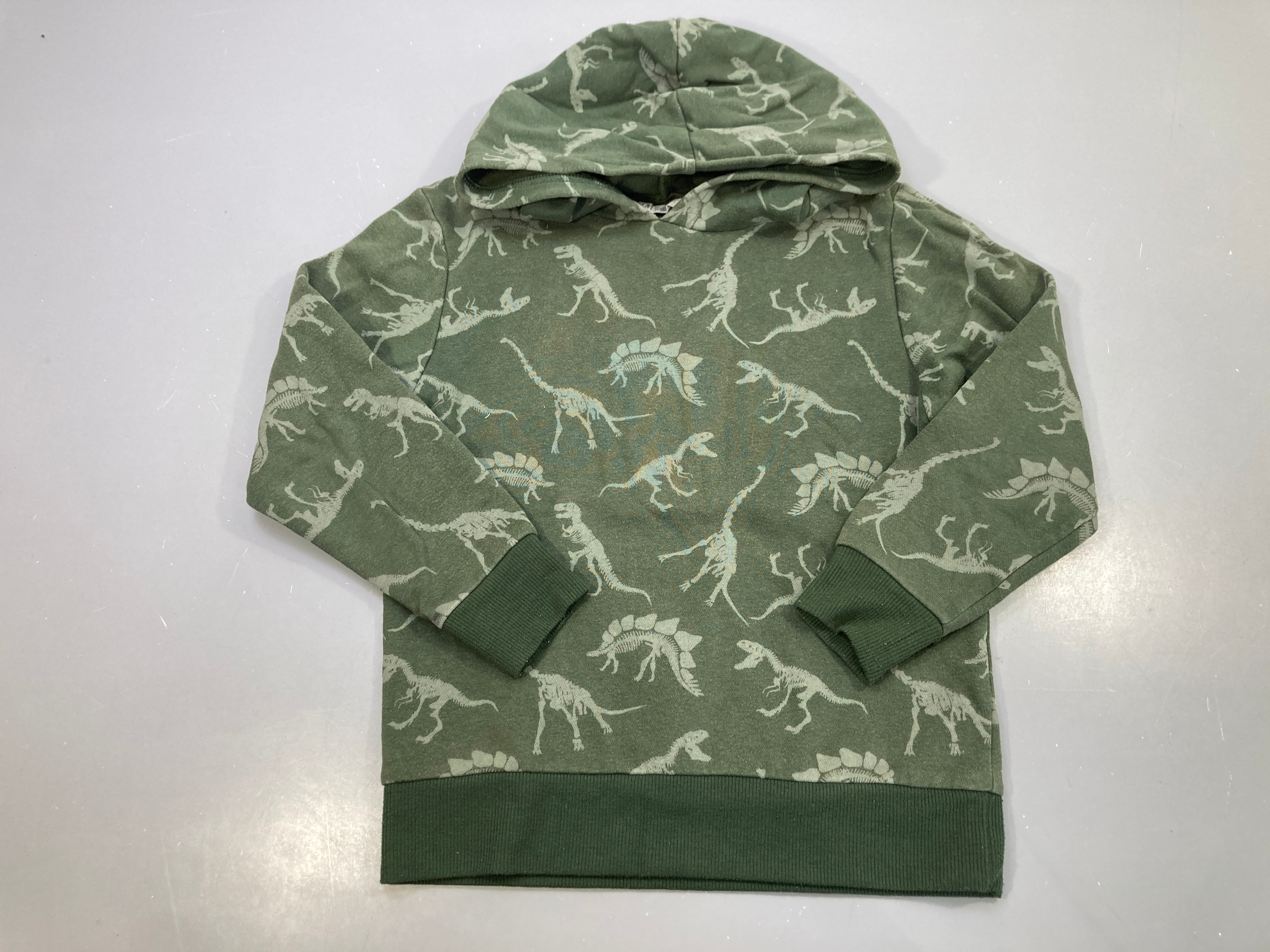 Sweat à capuche vert kaki, motif squelettes dinosaures Bouloché