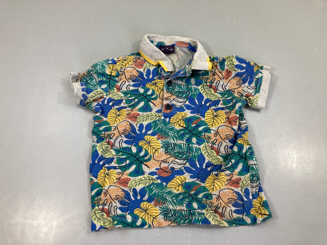 Polo m.c gris chiné feuilles, moins cher chez Petit Kiwi