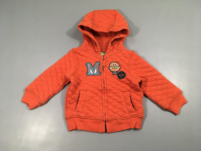 Sweat zippé à capuche orange effet matelassé Mister Miam, moins cher chez Petit Kiwi