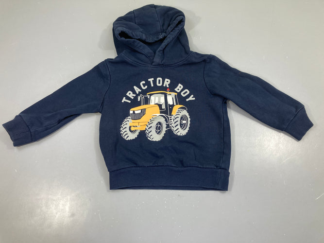 Sweat à capuche bleu foncé tracteur, moins cher chez Petit Kiwi