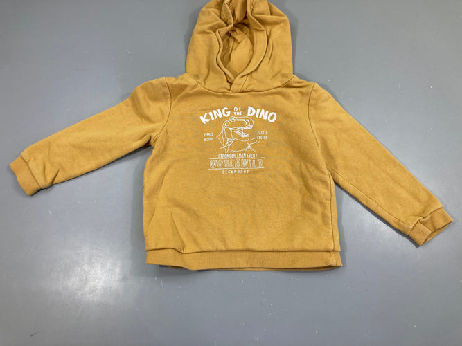 Sweat à capuche jaune dino, moins cher chez Petit Kiwi