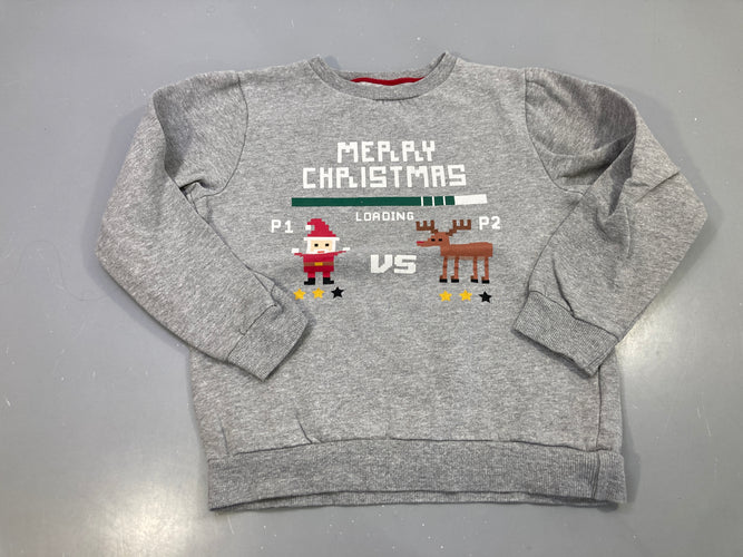 Sweat gris chiné motif Noël Père Noël vs Renne Legèrement bouloché, moins cher chez Petit Kiwi