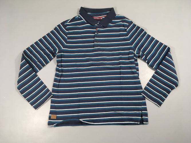 Polo ml jersey rayé blanc-bleu foncé-bleu canard Légèrement bouloché, moins cher chez Petit Kiwi