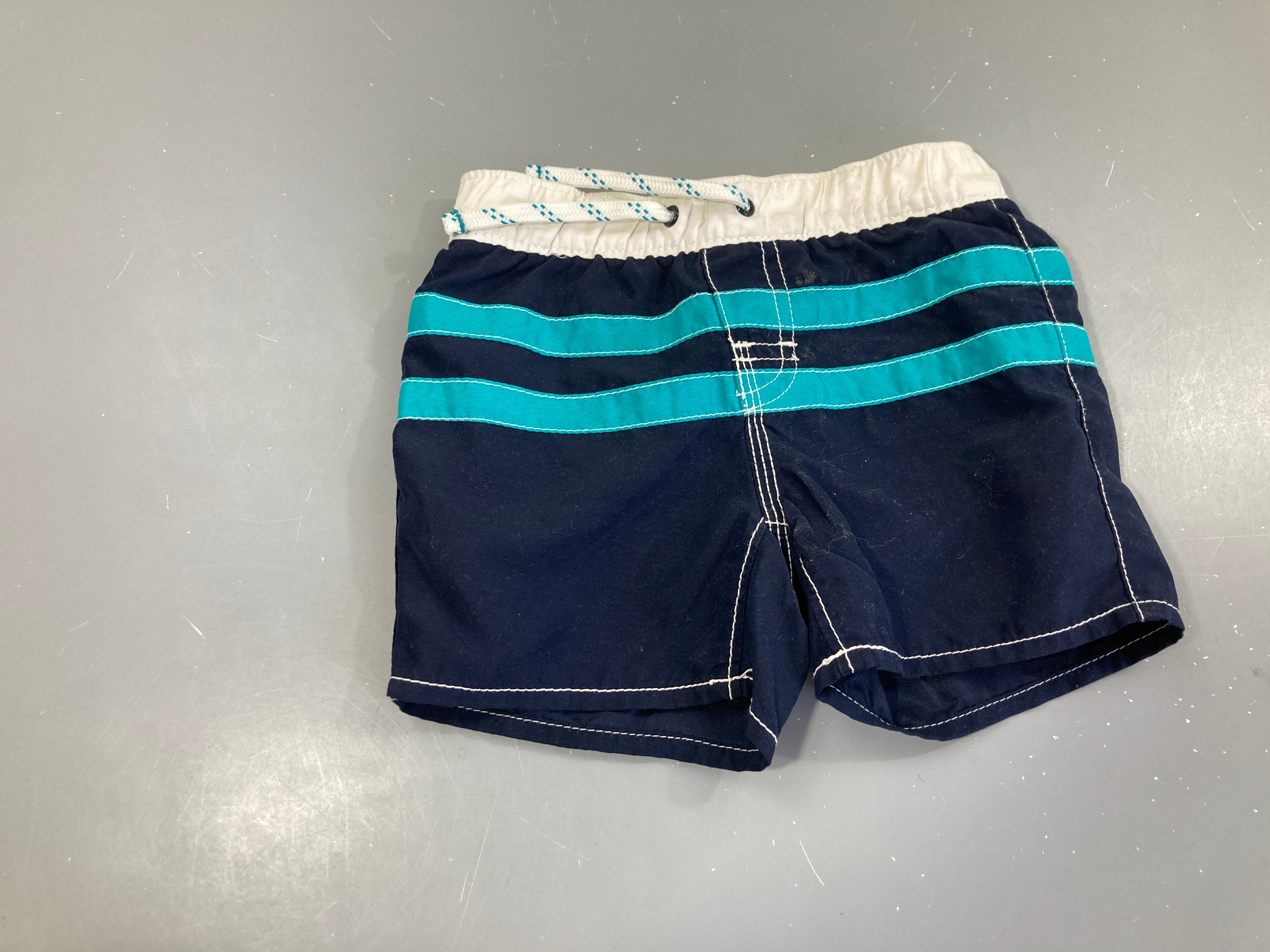 Maillot short bleu foncé/turquoise rayé