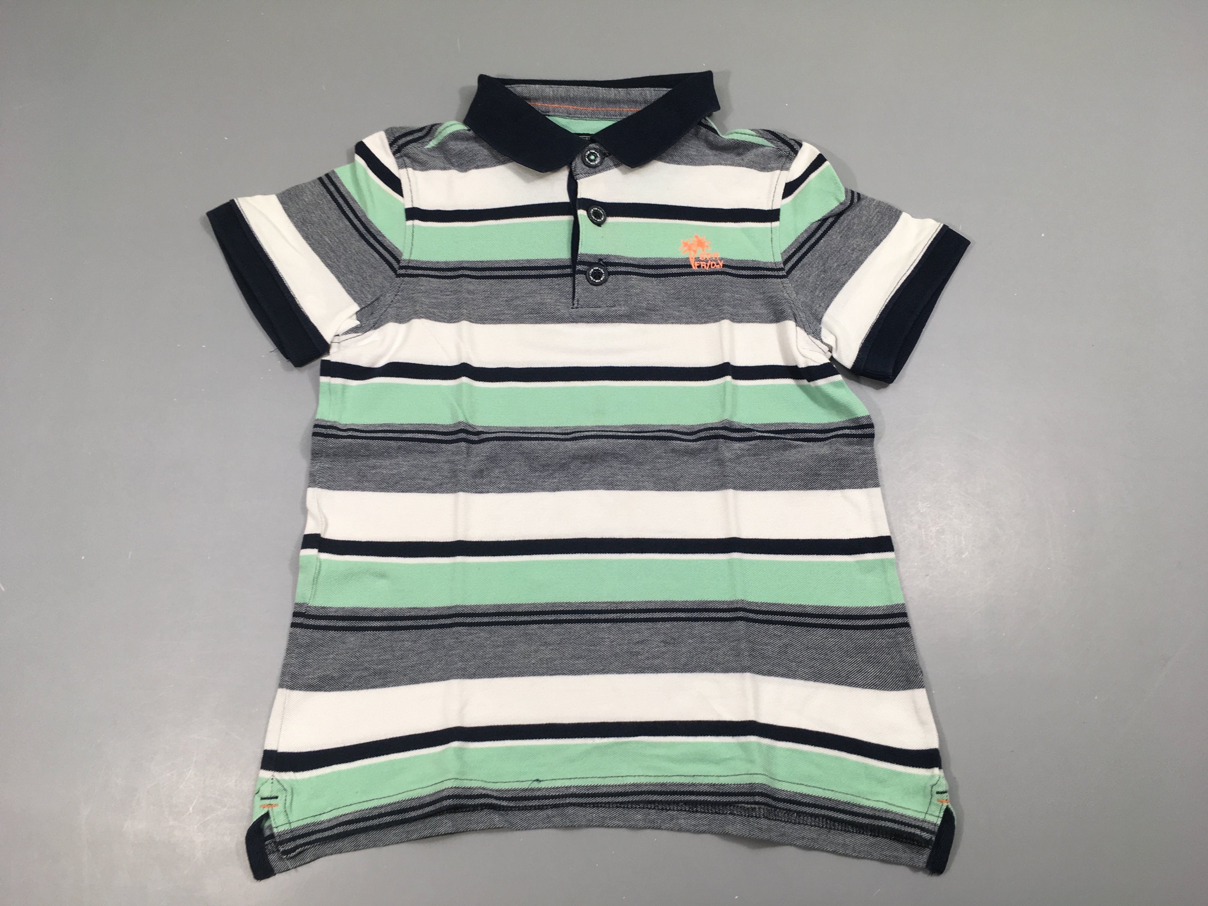 Polo m.c rayé blanc-bleu-vert palmier