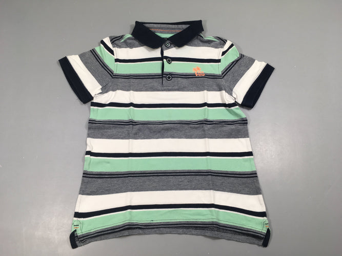 Polo m.c rayé blanc-bleu-vert palmier, moins cher chez Petit Kiwi