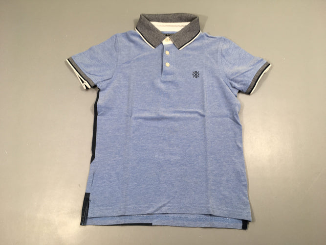 Polo m.c bleu bords gris-blanc, moins cher chez Petit Kiwi