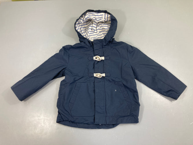 Veste zippée bleu foncé à capuche doublé jersey, moins cher chez Petit Kiwi