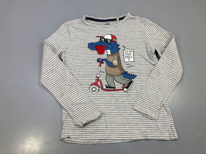 T-shirt m.l gris rayé noir, crocodile trottinette, moins cher chez Petit Kiwi