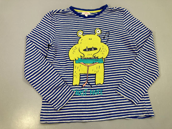 T-shirt m.l rayé bleu et gris, monstre harmonica, Faust Note, moins cher chez Petit Kiwi