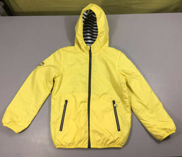 Veste à capuche jaune doublée blanc rayé bleu, moins cher chez Petit Kiwi
