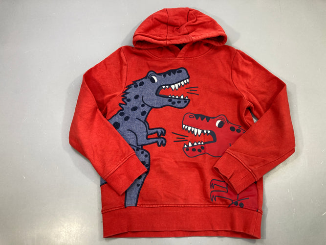 Sweat à capuche rouge, motif dinosaures affrontement, moins cher chez Petit Kiwi