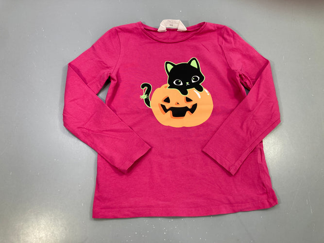 T-shirt m.l fuchsia, chat noir citrouille Halloween, moins cher chez Petit Kiwi