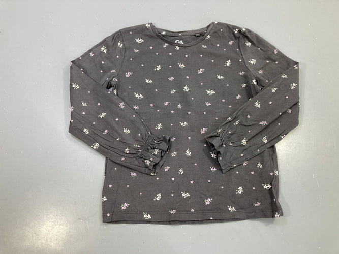 T-shirt m.l gris anthracite, petites fleurs, manches froncées, moins cher chez Petit Kiwi