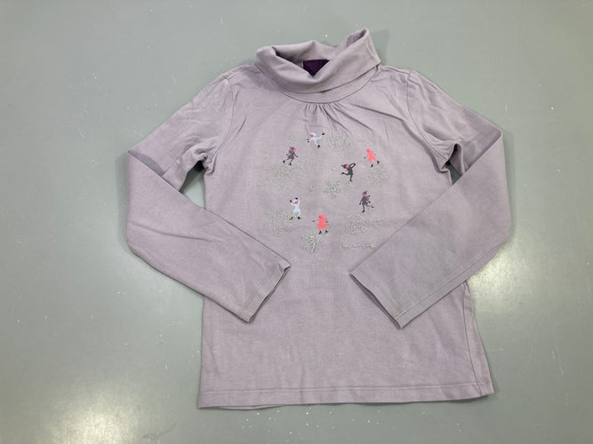 T-shirt m.l col roulé lilas, patineuses flocons pailletés, moins cher chez Petit Kiwi